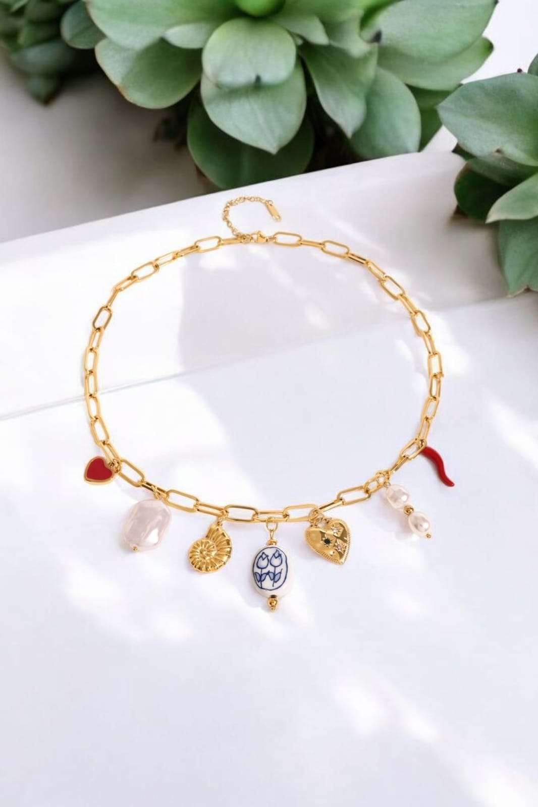 Statement Charm Necklace Gold