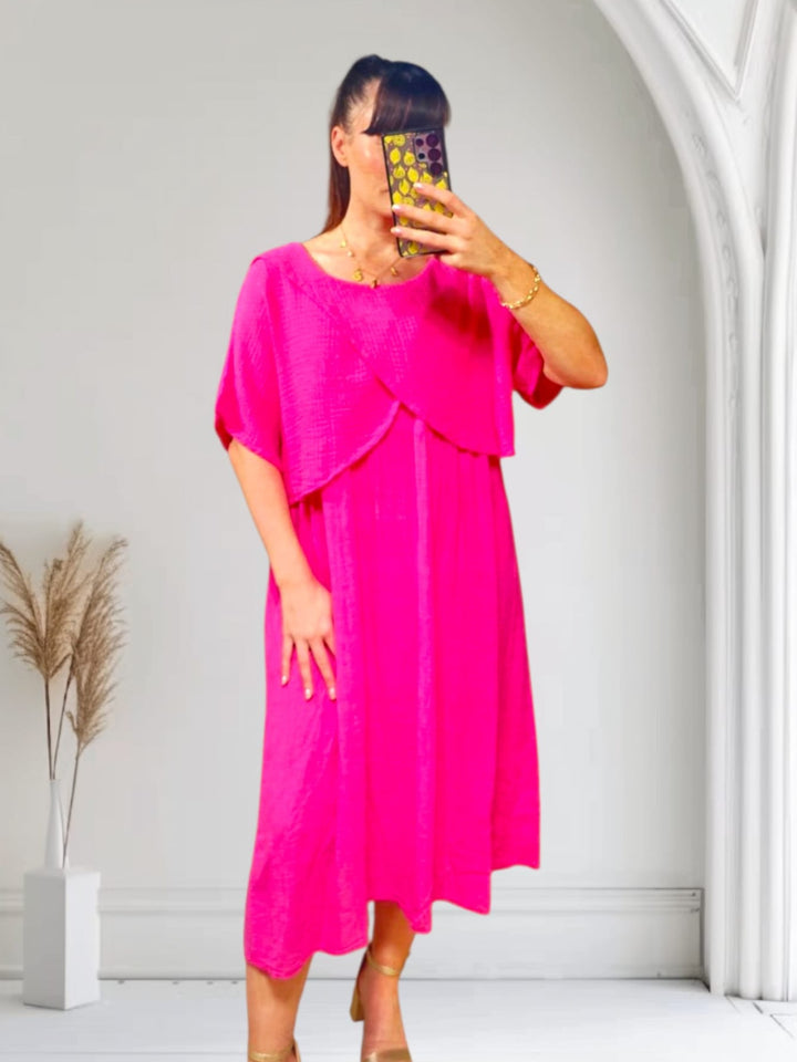 Wrap Cotton Dress Fuchsia