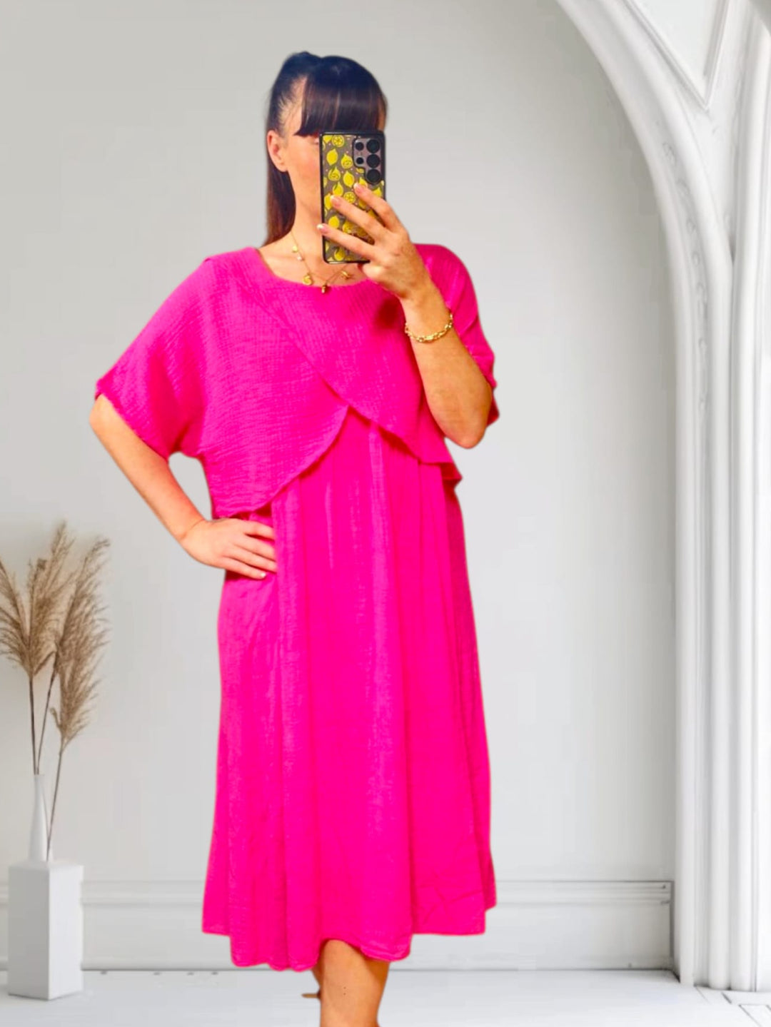 Wrap Cotton Dress Fuchsia
