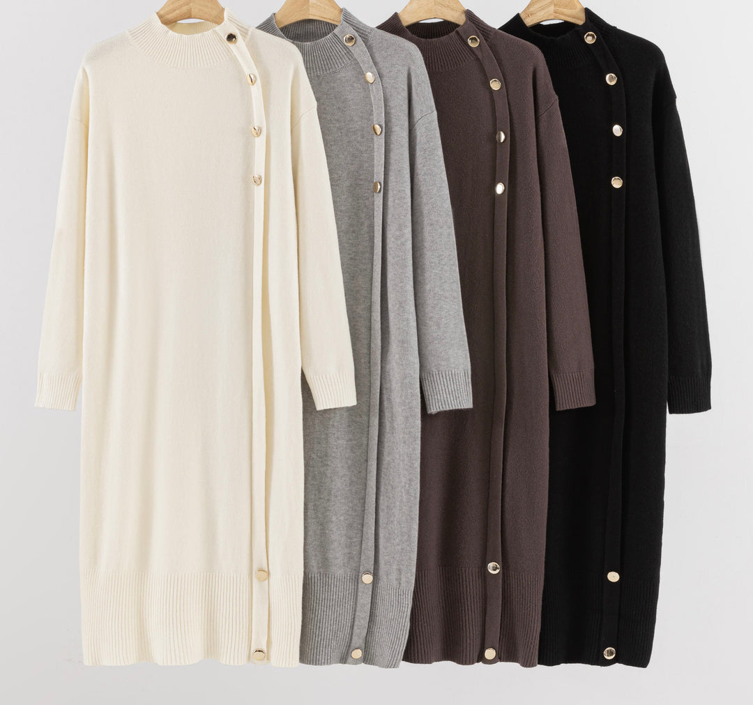 Elora Button Knit Dress Grey PREORDER