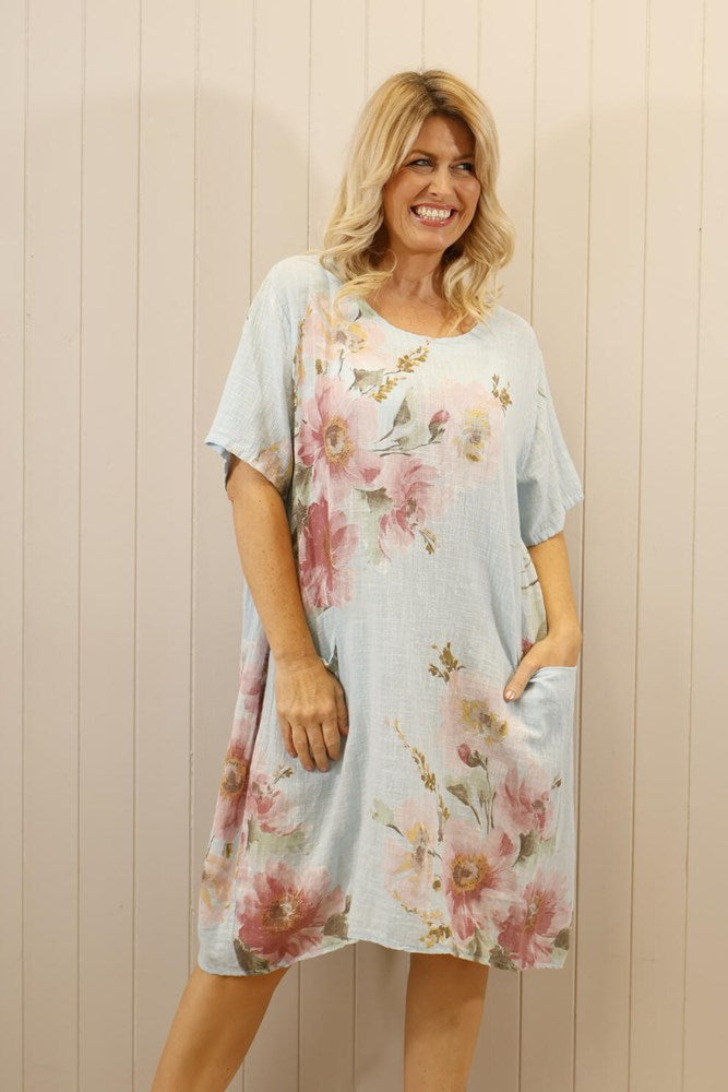 Floral Pocket Dress Blue