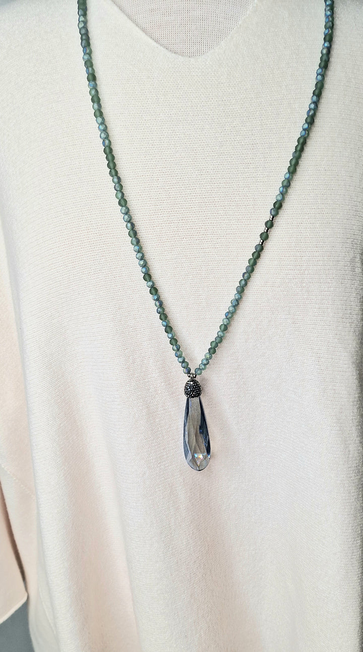 Beaded Crystal Pendant Necklace Teal