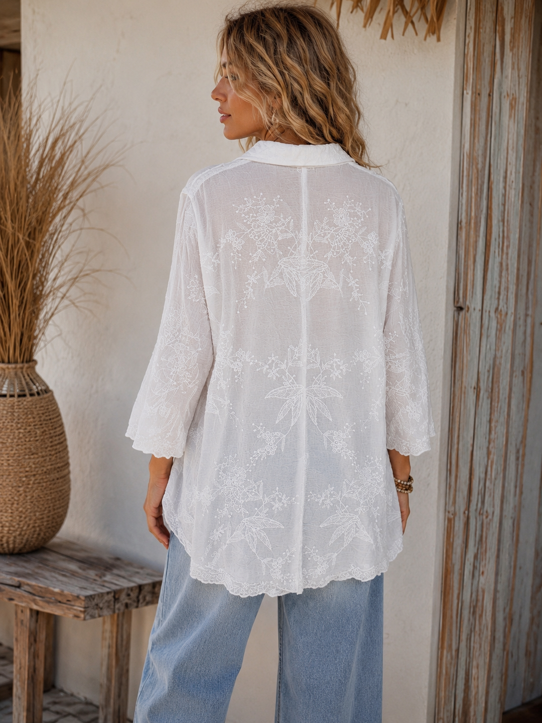 Elena Embroidered Shirt White