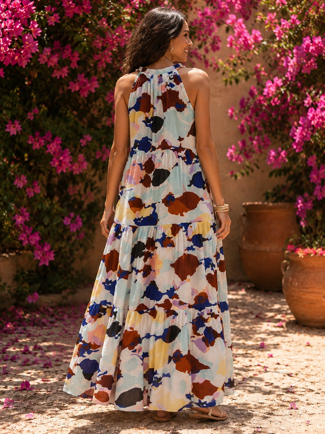 Eva Abstract Fish Print Dress Chocolate