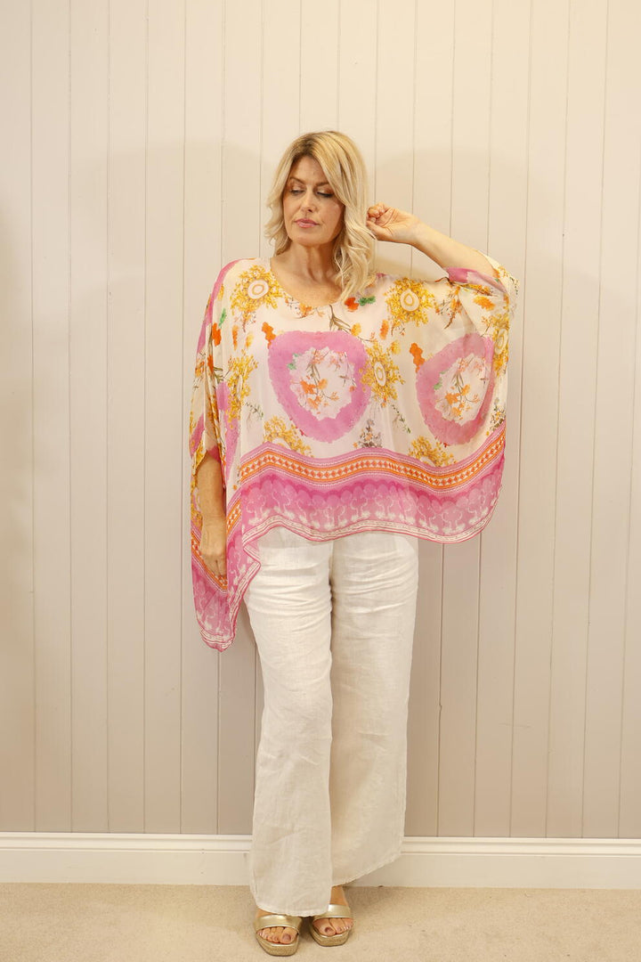 Silk Oriental Top Fuchsia