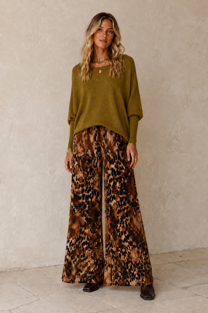 Floral Animal Print Pleat Trousers Rust