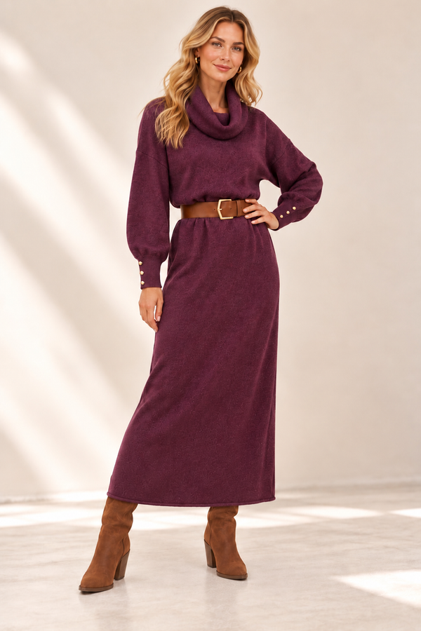 Rosamund Roll Neck Jumper Dress Mulberry