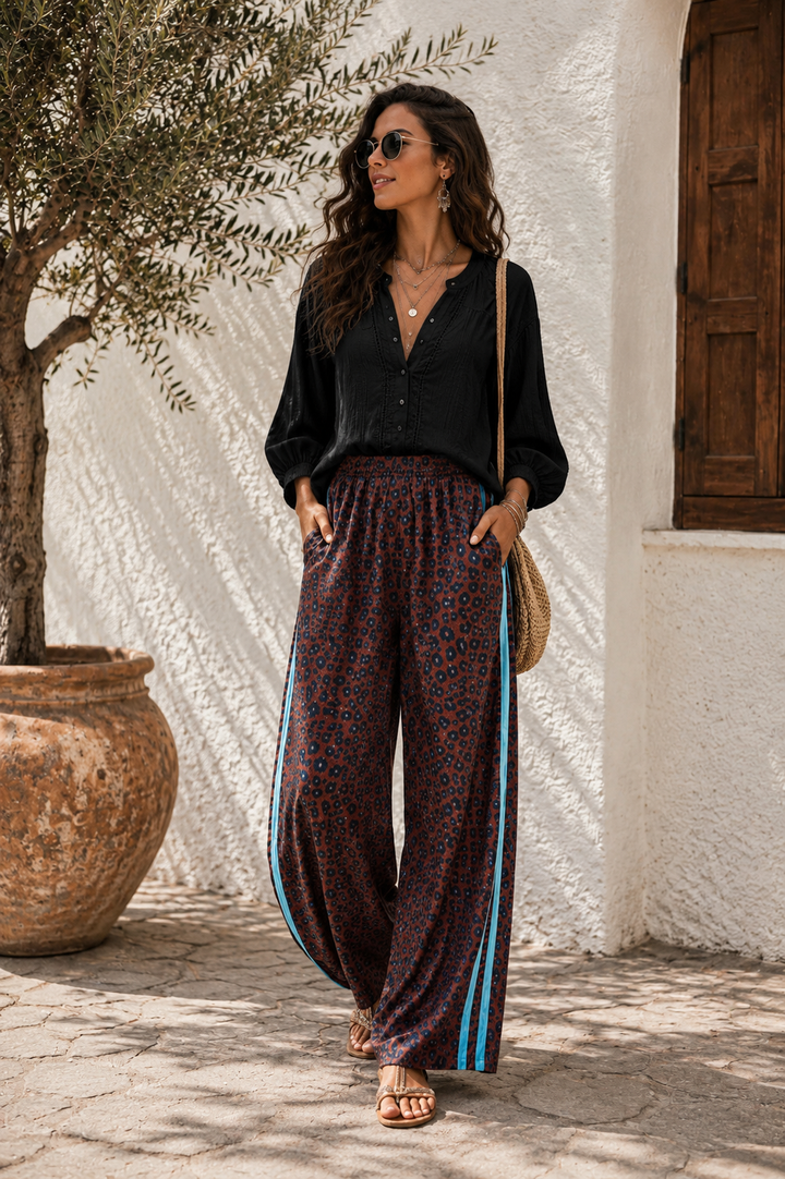 Mya Leopard Print Joggers Blue