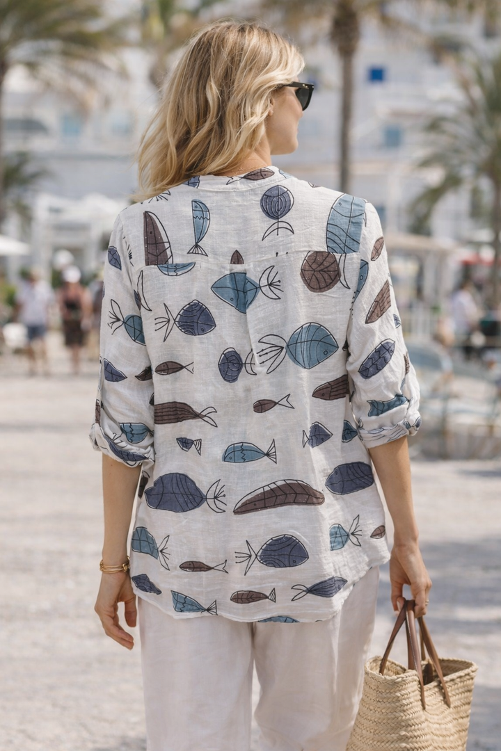Neptunia Print Cotton Top White