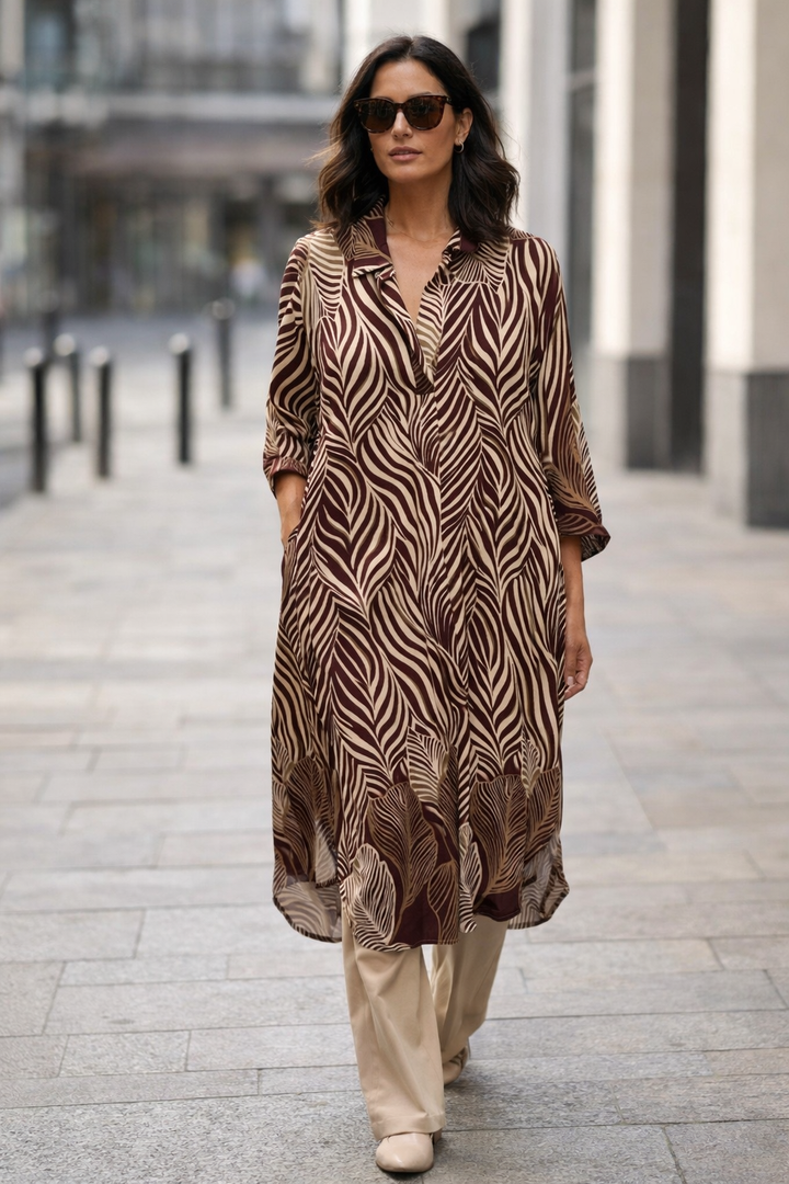 Leah Leaf Collared Shirt Dress Bordeaux