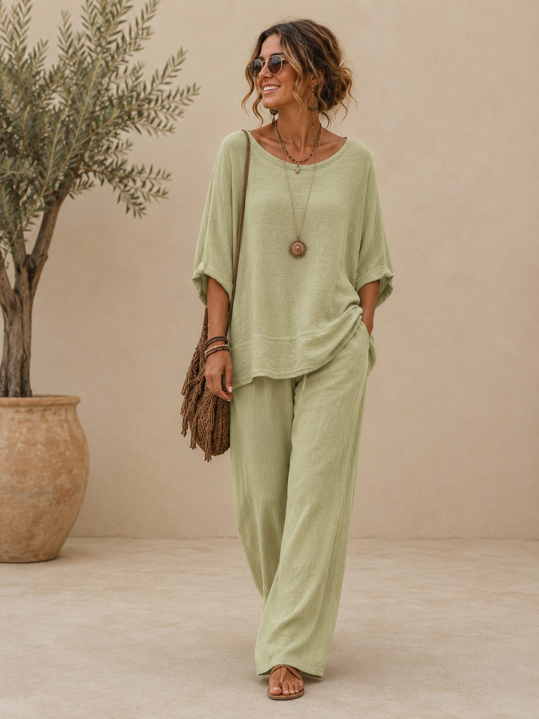 Luisa Linen Oversized Top Pistachio