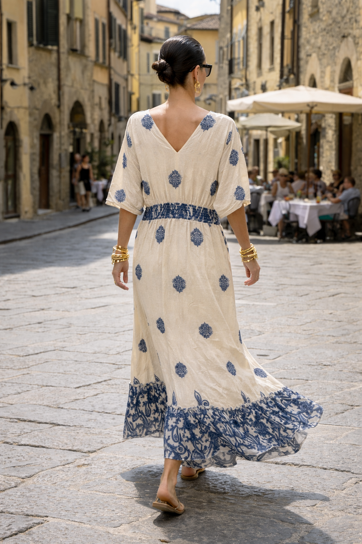 Samira Damask Maxi Dress Navy