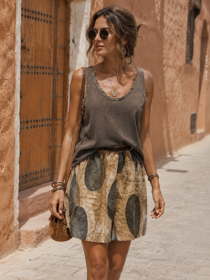 Frayed Edge Cotton Vest Top Chocolate