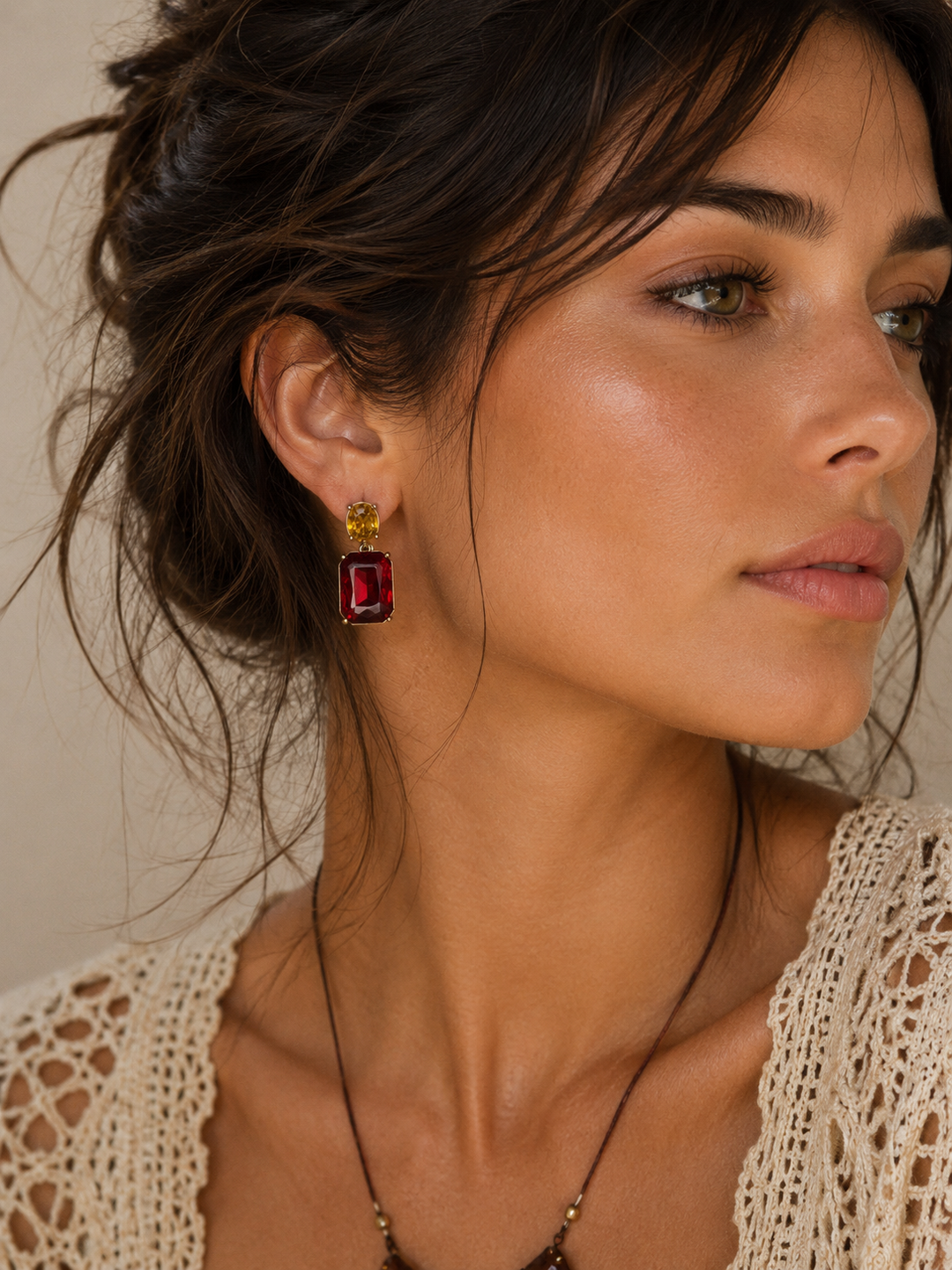 Ruby & Amber Faceted Gem Earrings