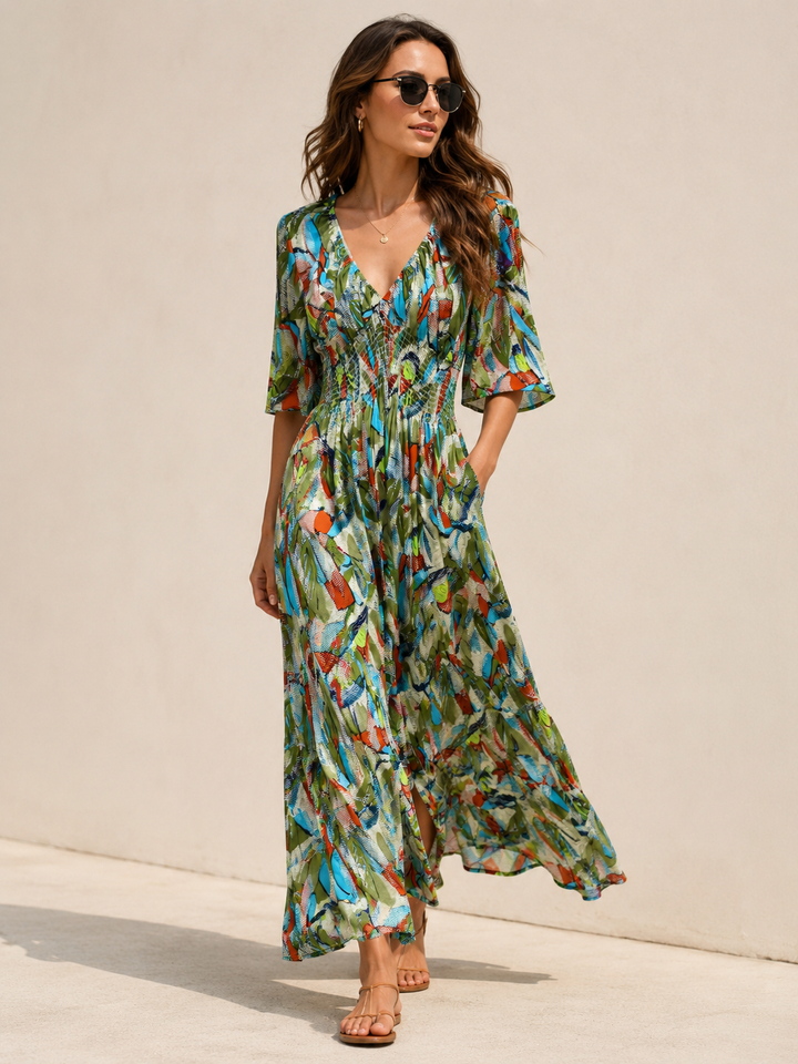 Tilly Abstract Midaxi Dress Olive