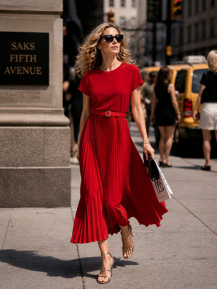 Pixen Pleated Dress Red