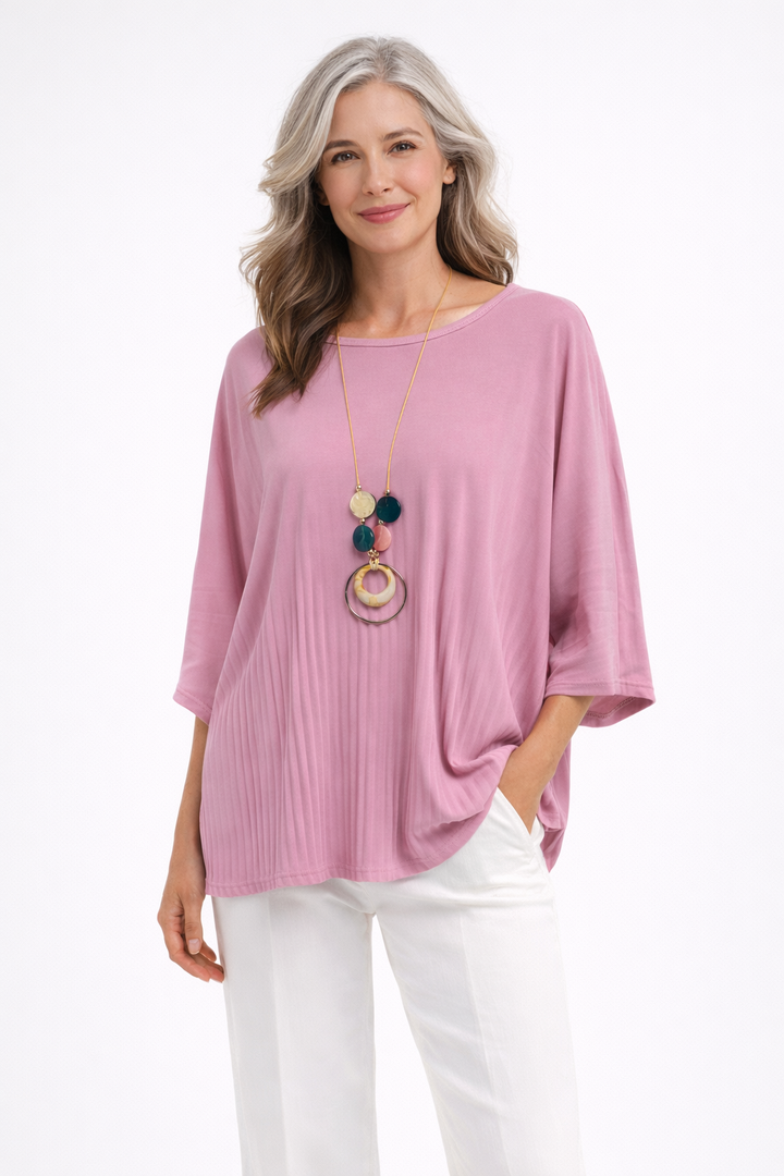 Nuccia Pleated Necklace Top Pink