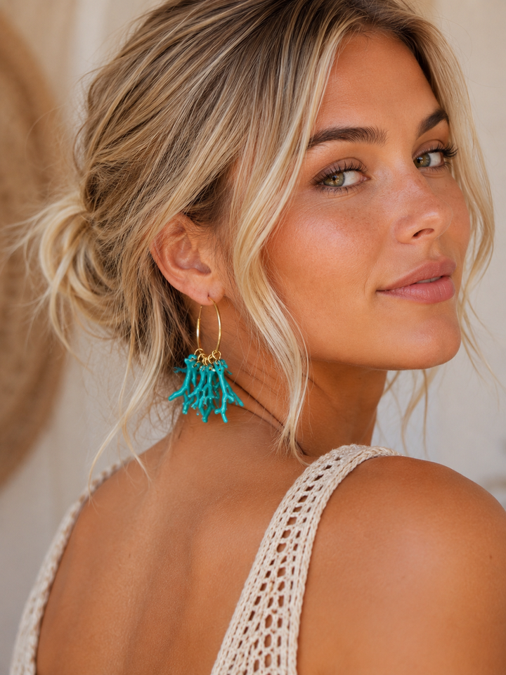 Turquoise Coral Hoop Earrings