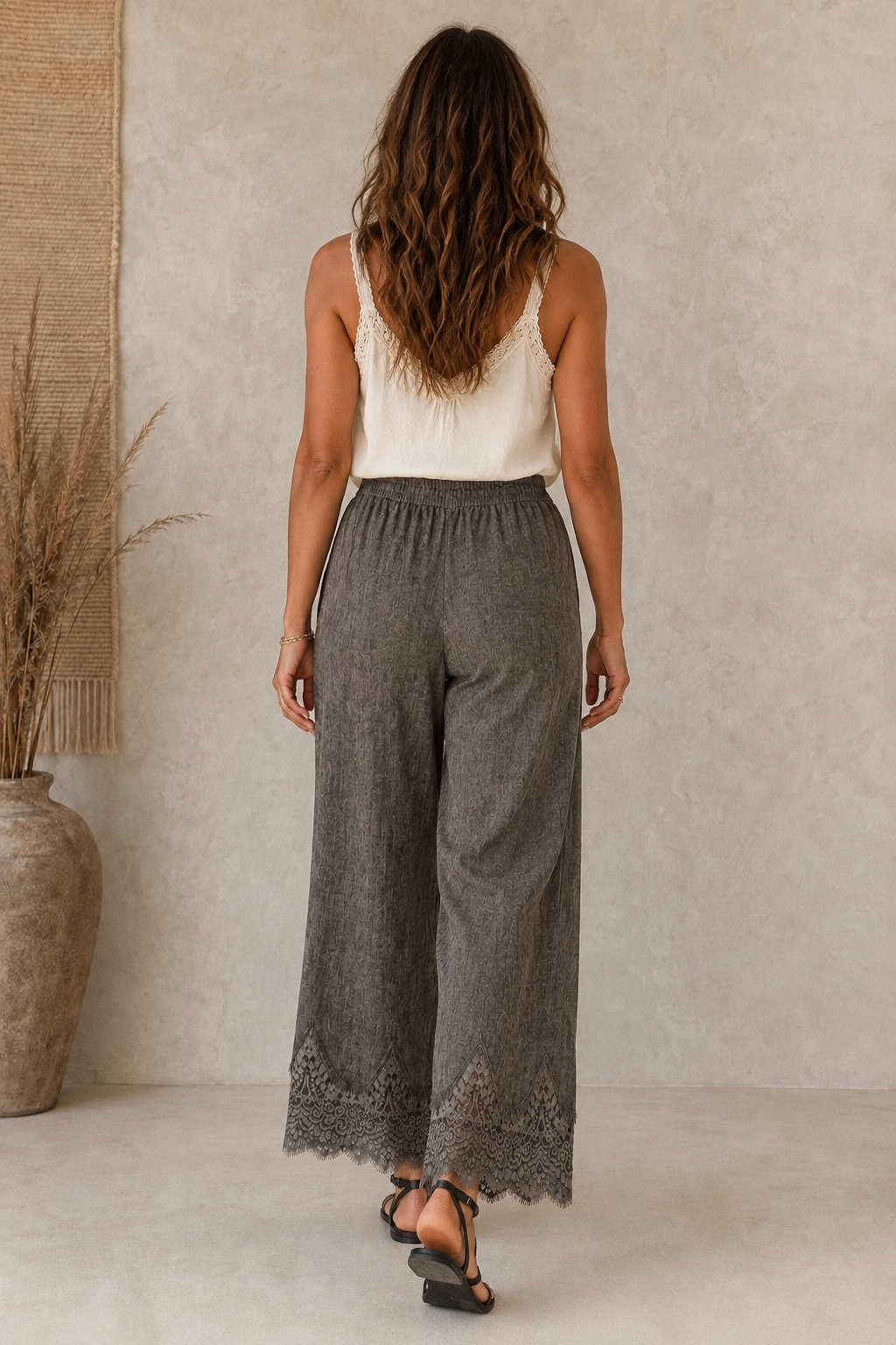 Etta Linen Lace Trousers Dark Chocolate