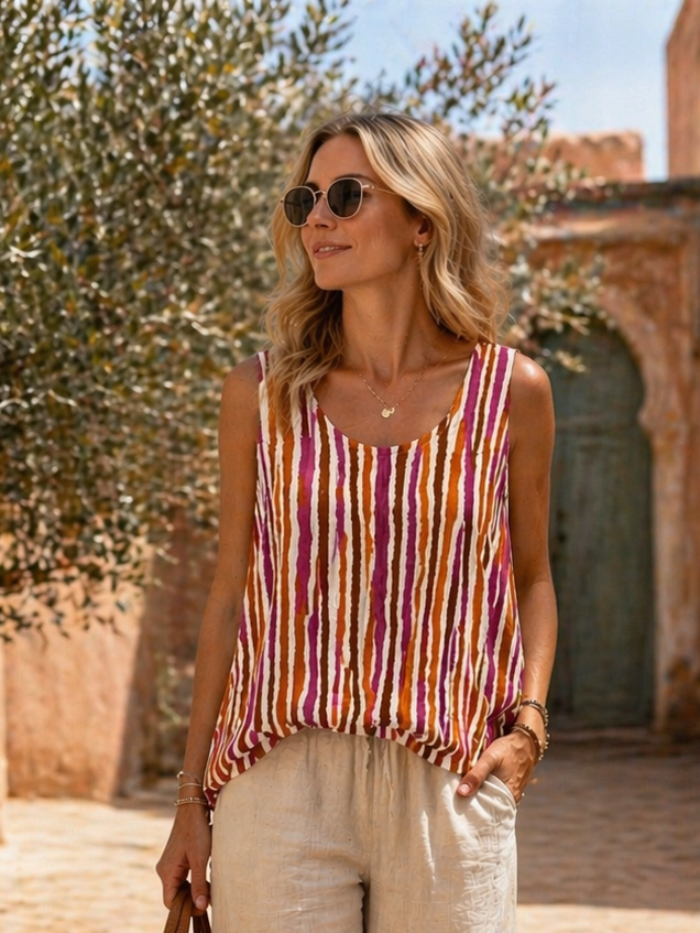 Sidonia Stripe Sleeveless Top Fuchsia