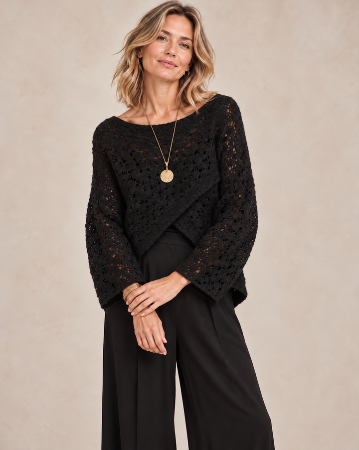 Cora Cross Open Knit Jumper Black