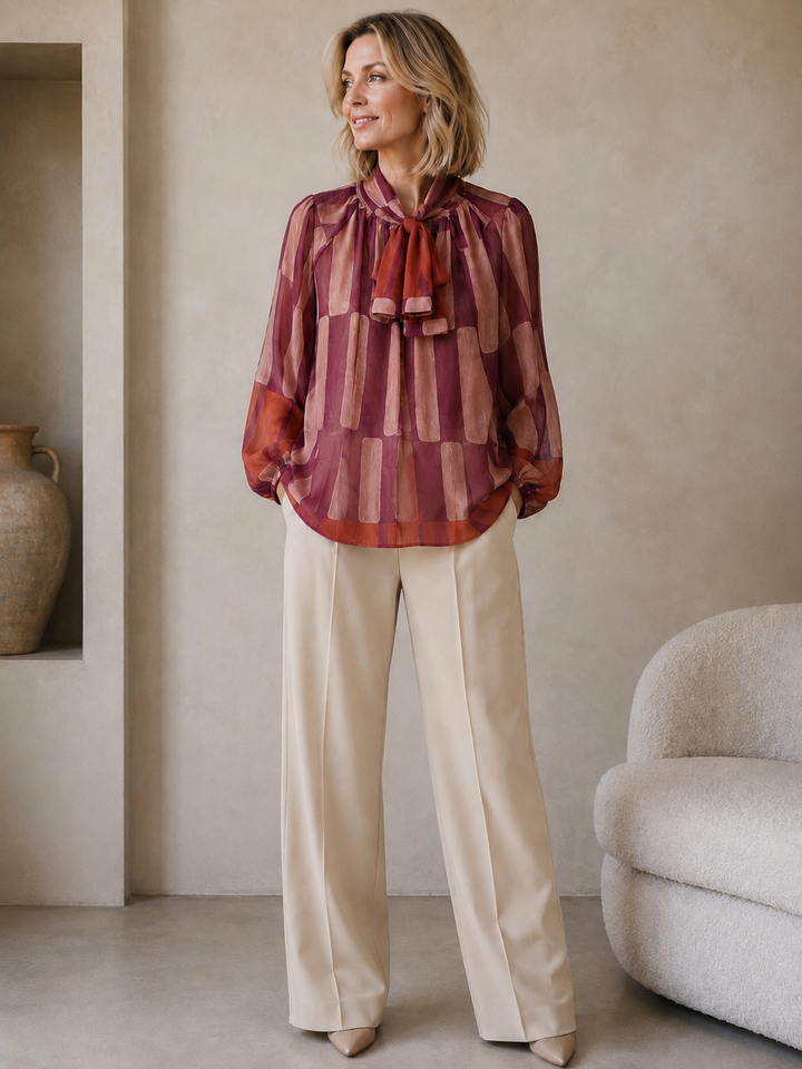 Elara Abstract Blouse Aubergine