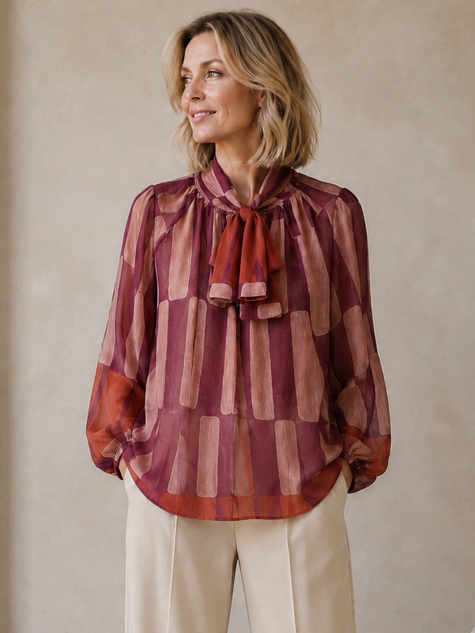 Elara Abstract Blouse Aubergine