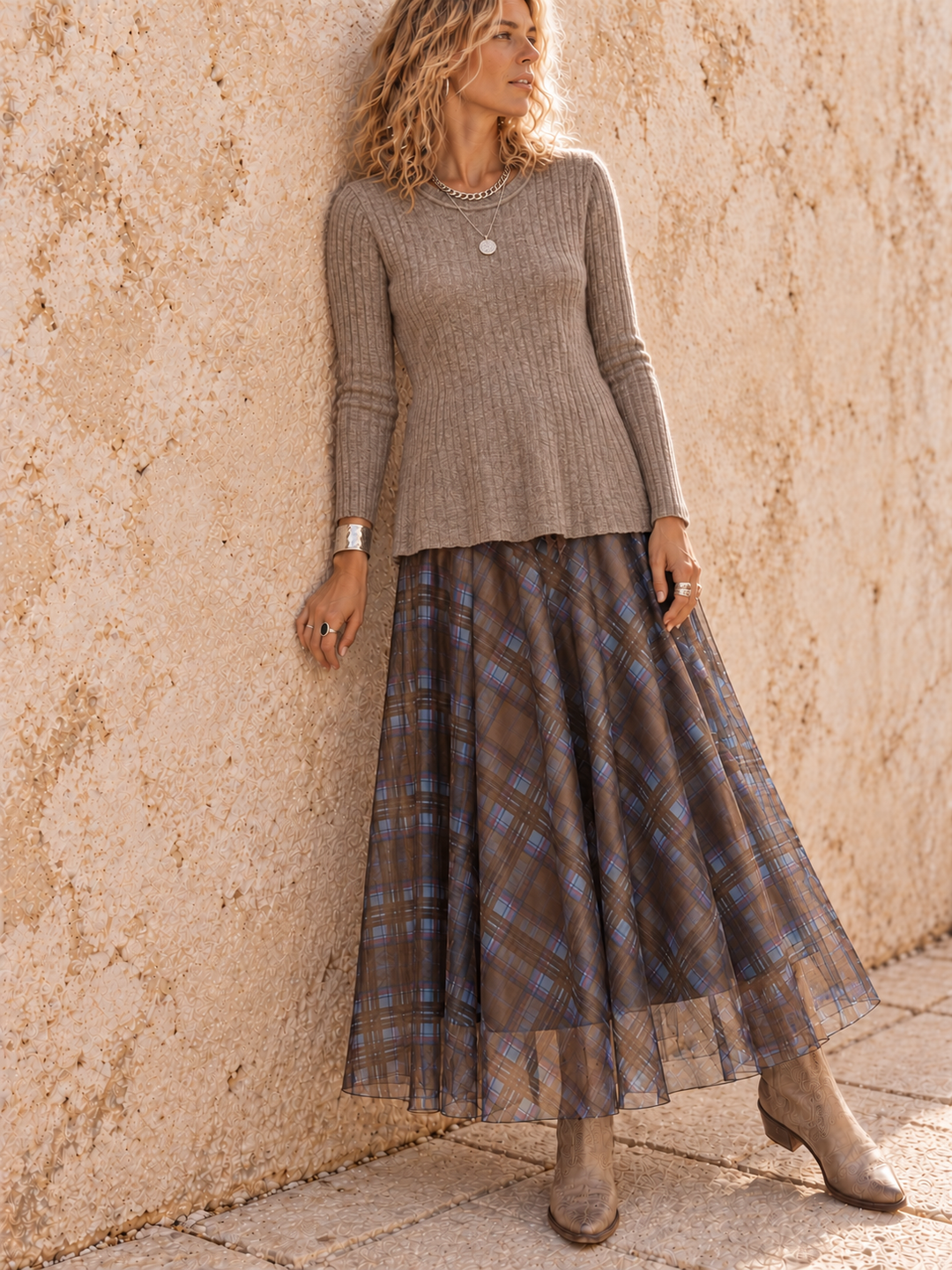 Tammy Rib Scoop Neck Top Greige
