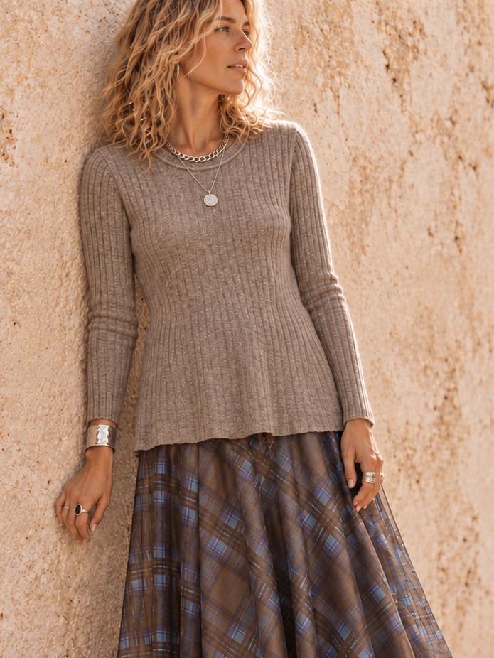 Tammy Rib Scoop Neck Top Greige