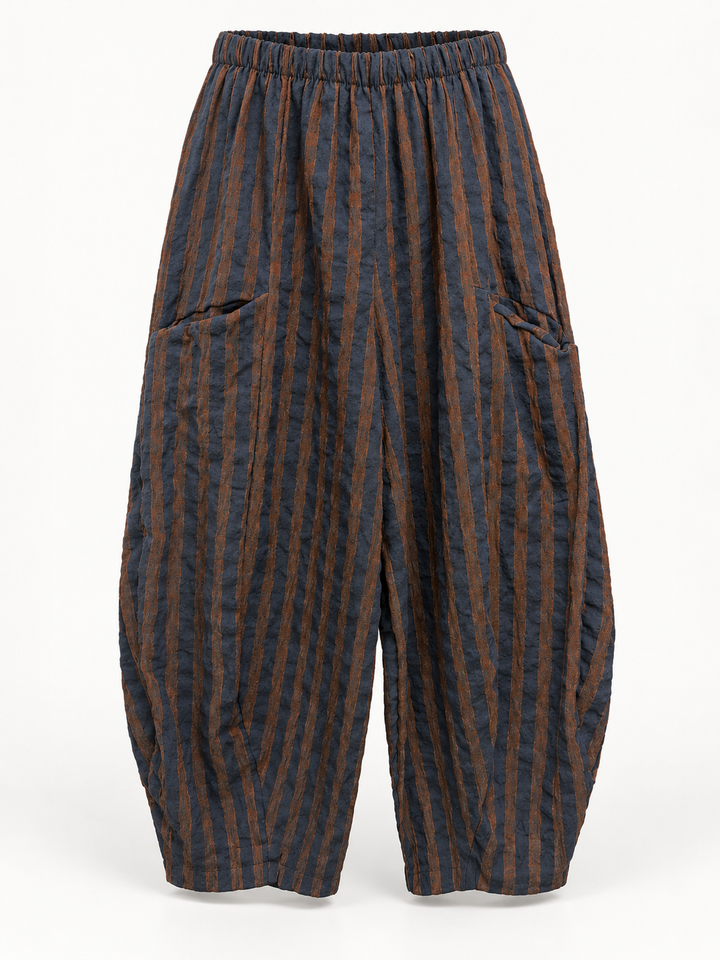 Rosana Stripe Barrel Leg Trousers Navy