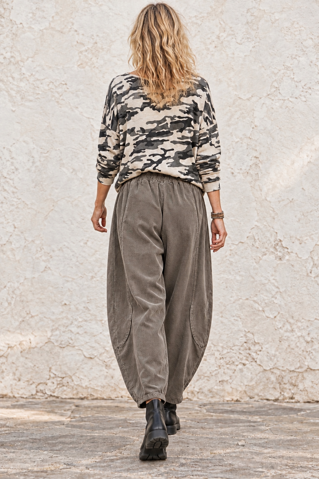 Tamara Needlecord Barrel Leg Trouser Taupe