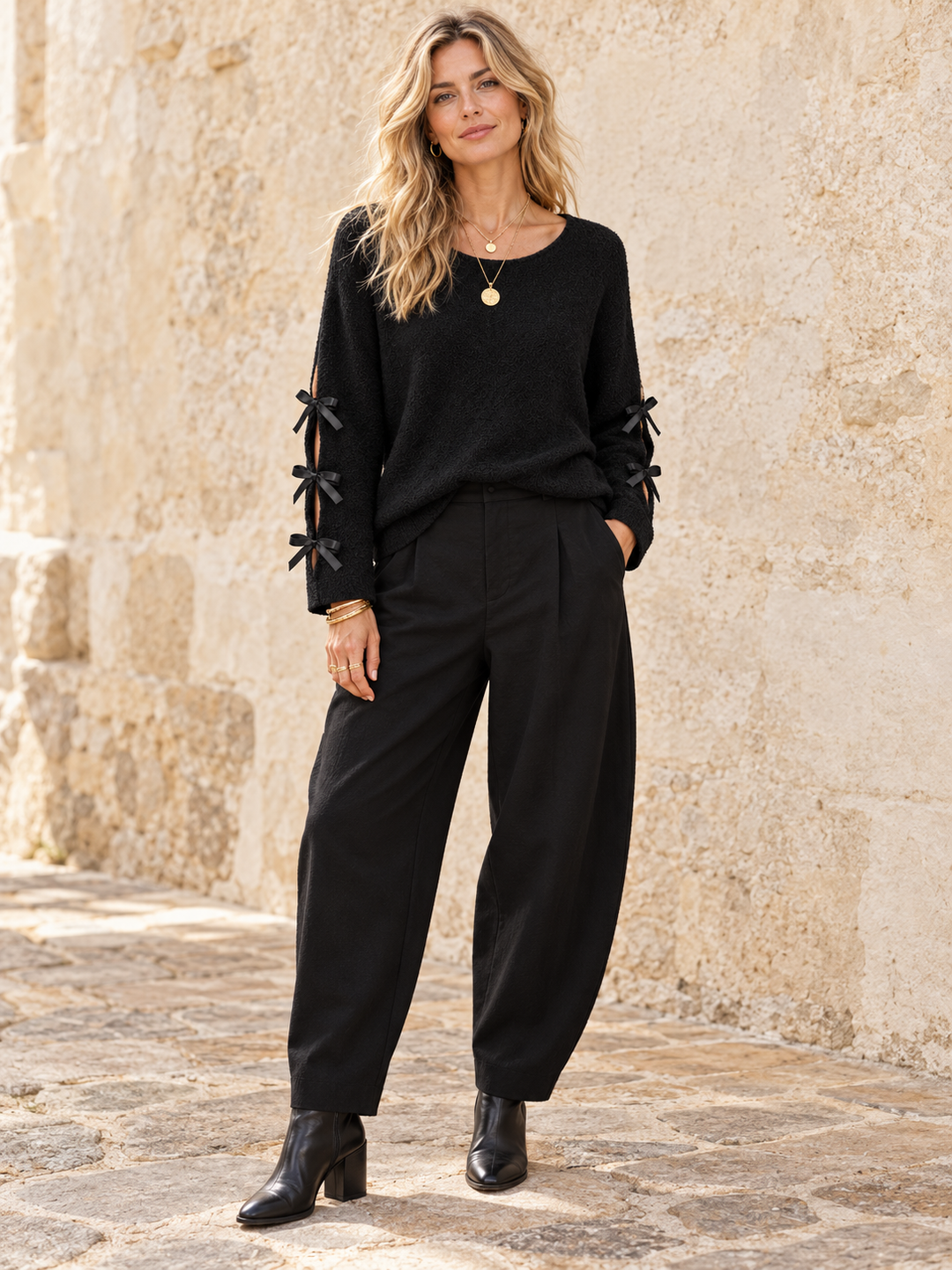 Beatrice Bow Jumper Black