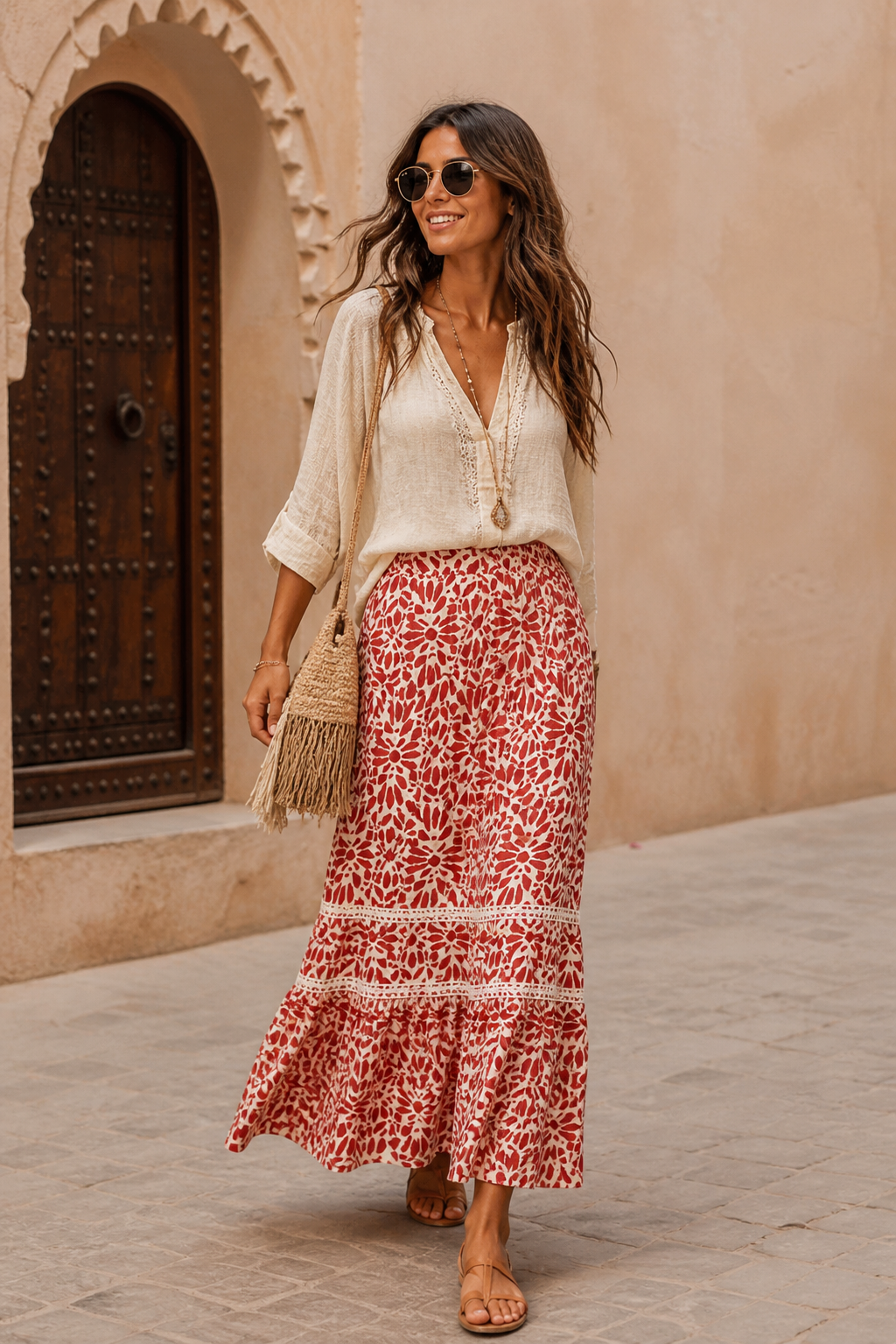 Hattie Floral Maxi Skirt Red