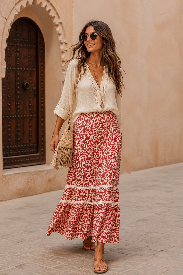 Hattie Floral Maxi Skirt Red