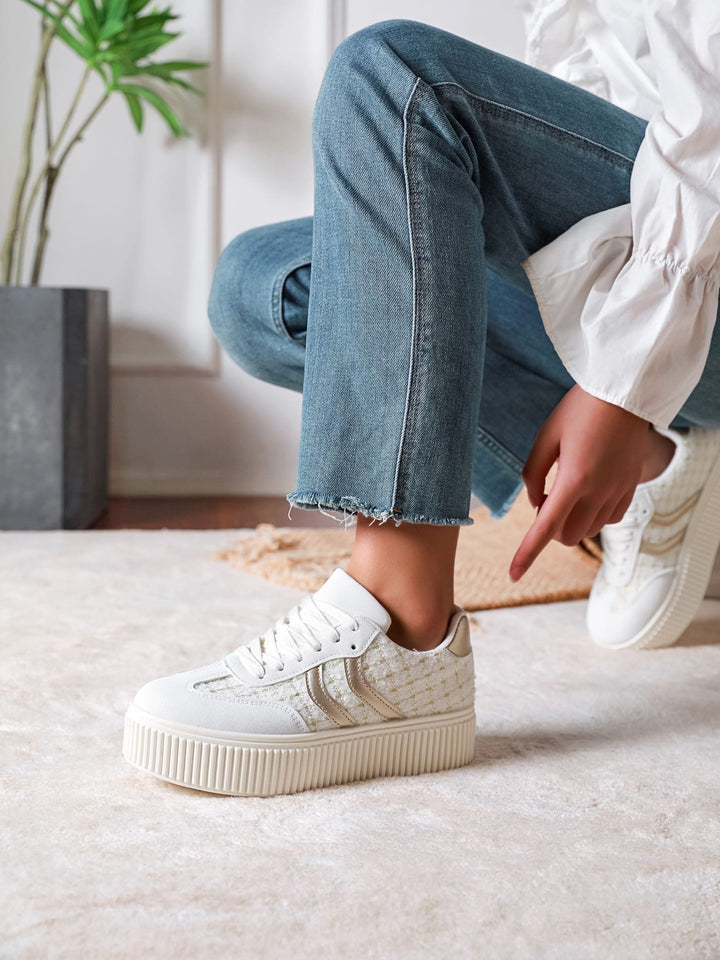Corena Textured Wedge Trainers White/Gold