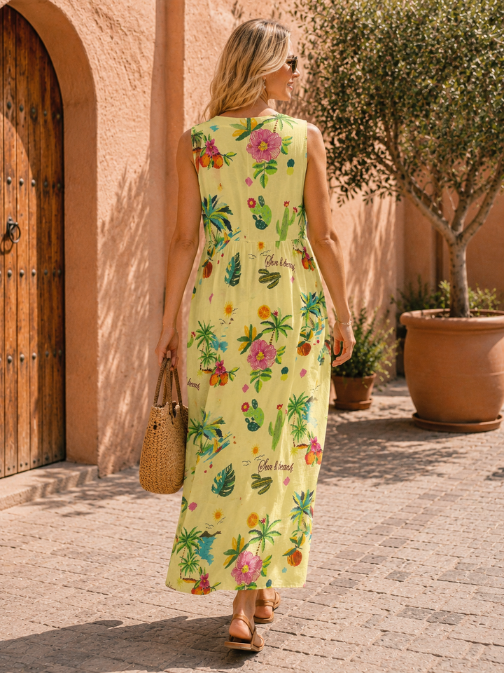 Aurora Tropical Maxi Dress Lemon