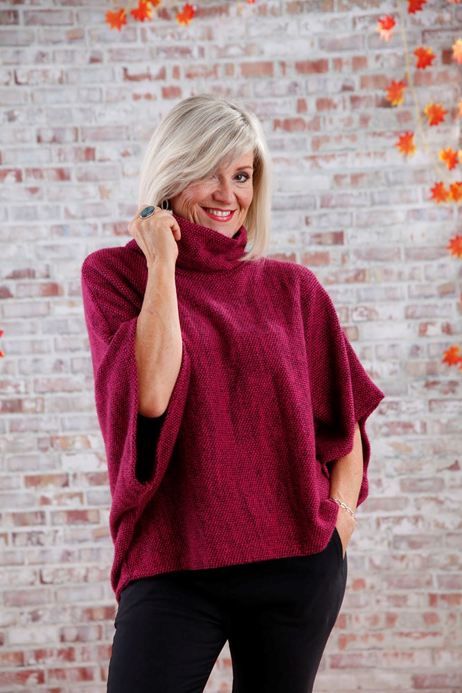 Magenta Cowl Poncho Top