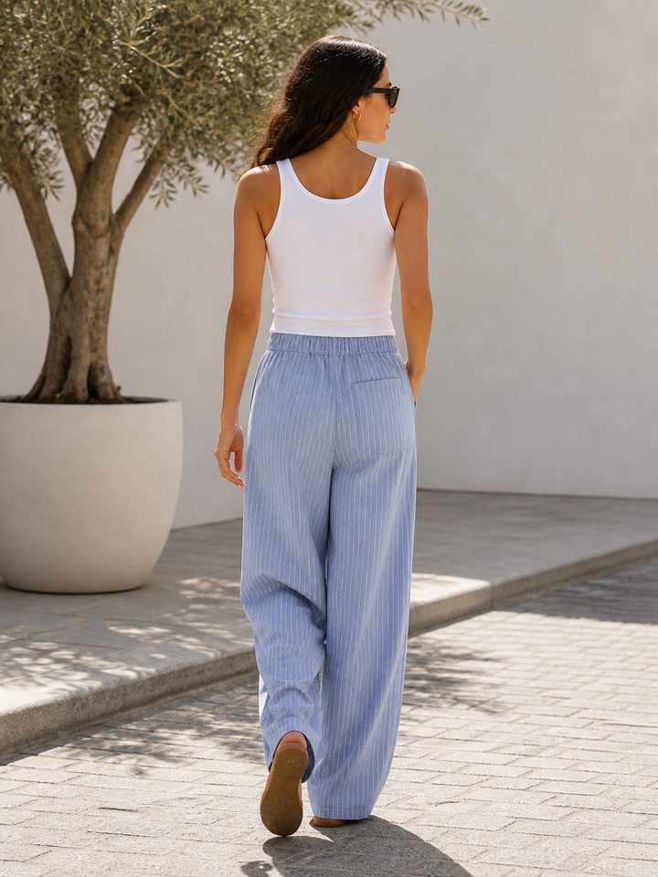 Trevi Stripe Cotton Trouser Blue