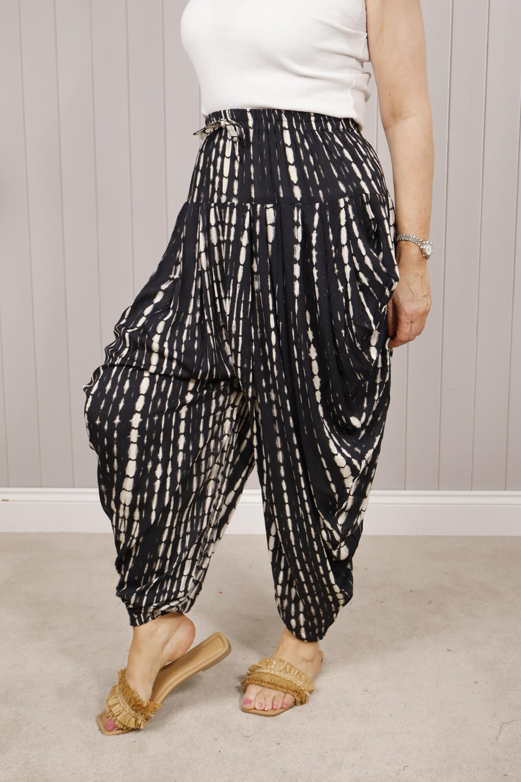 Tie Dye Harem Trousers Black