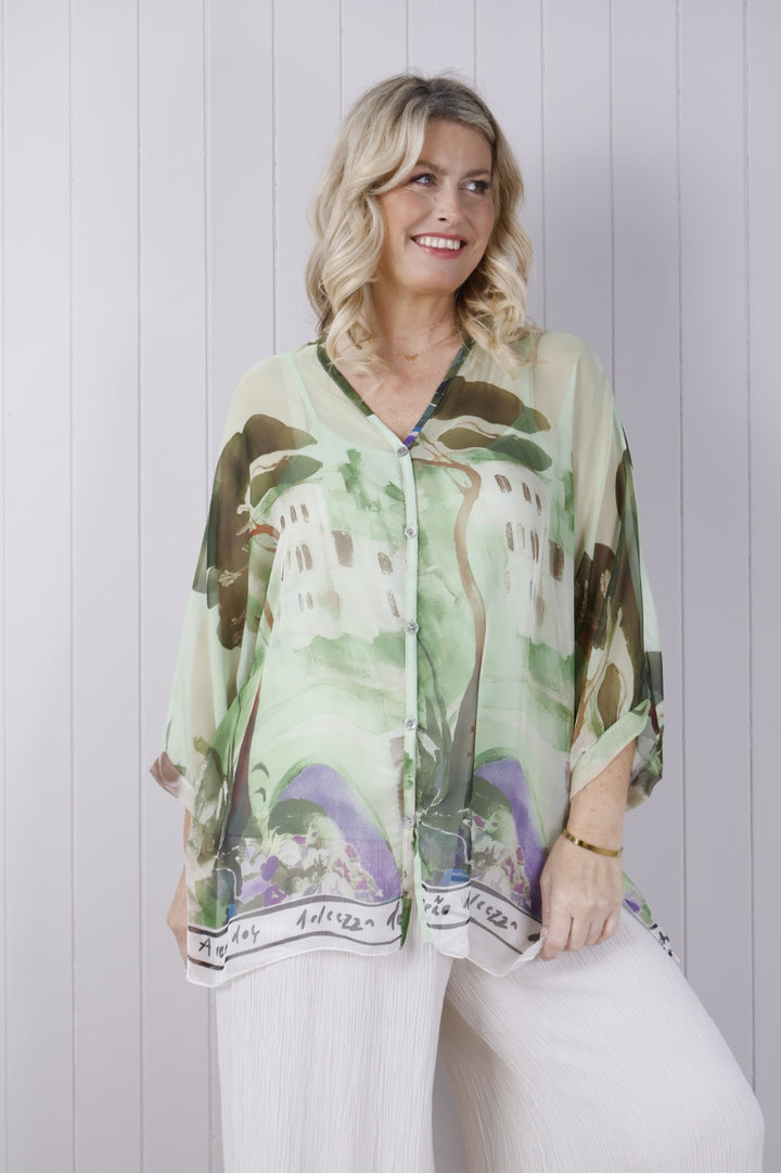 Dolce Vita Chiffon Overlay Top Green