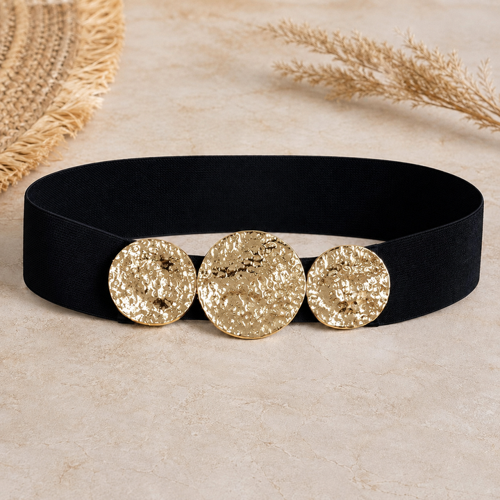 Luna Hammered Disc Stretch Belt Chocolate