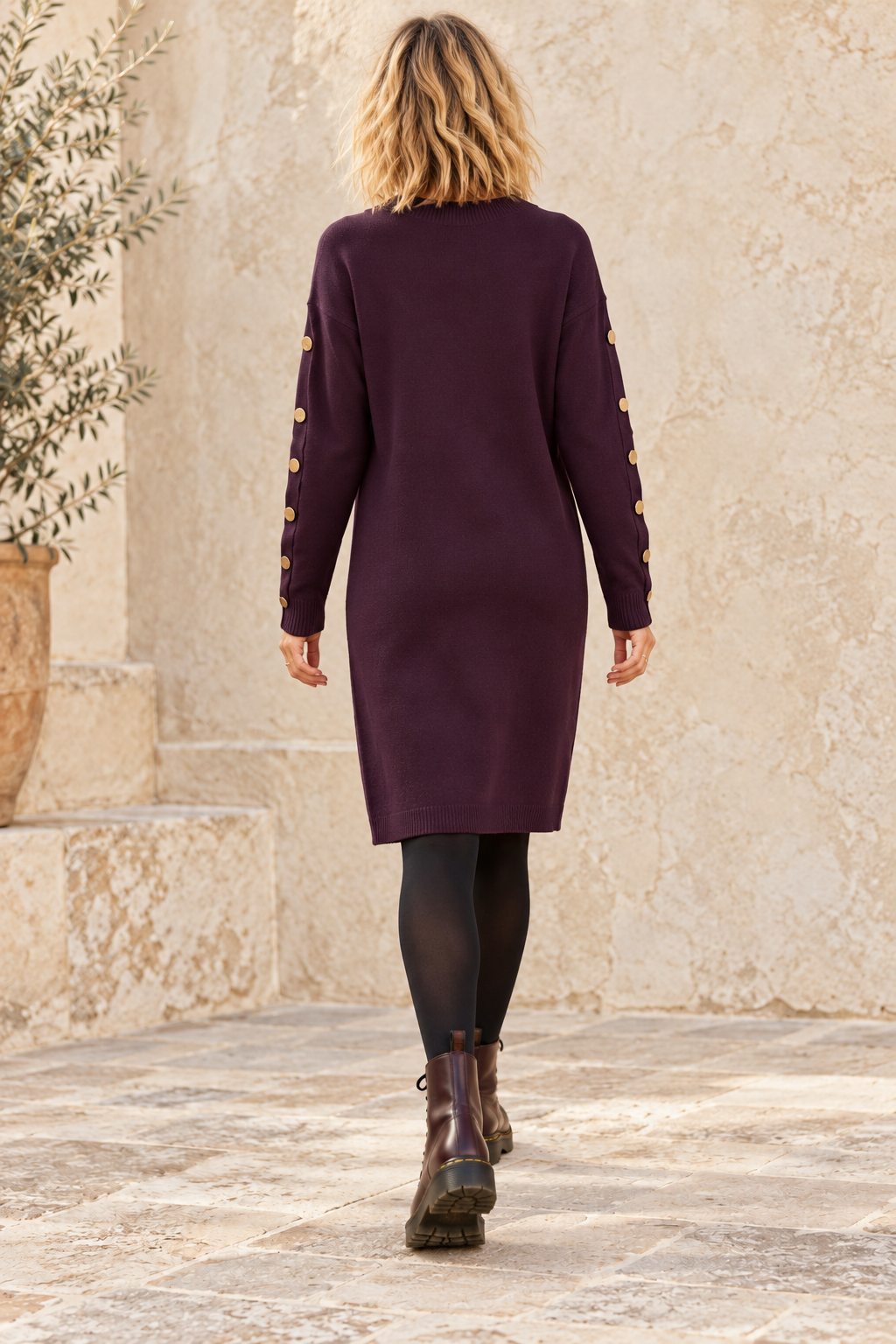 Bellissima Button Jumper Dress Plum