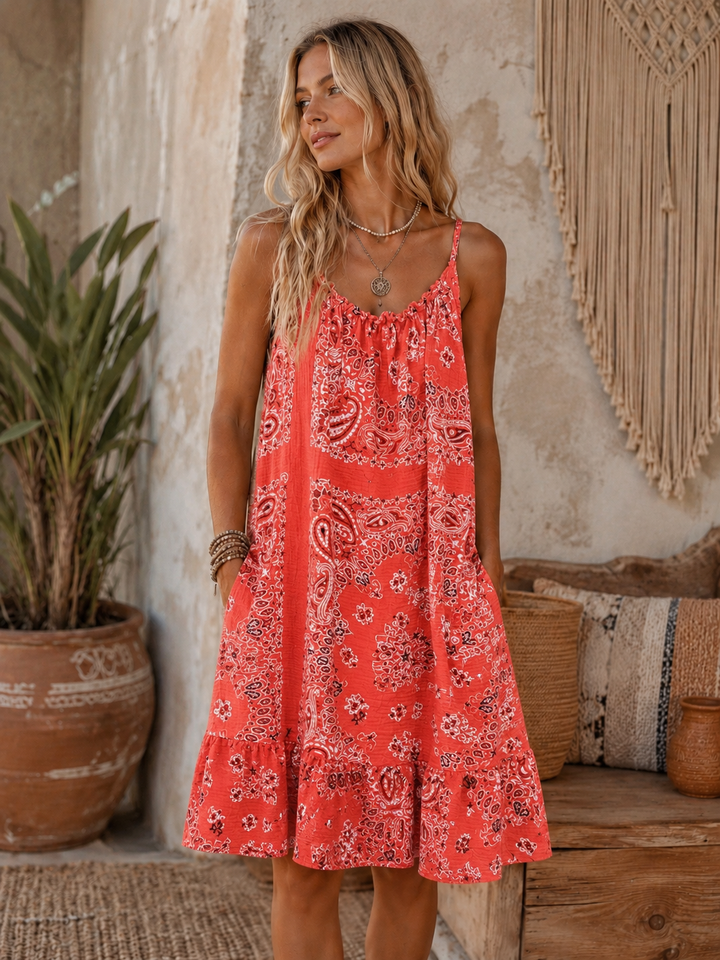 Silvia Bandana Print Dress Coral