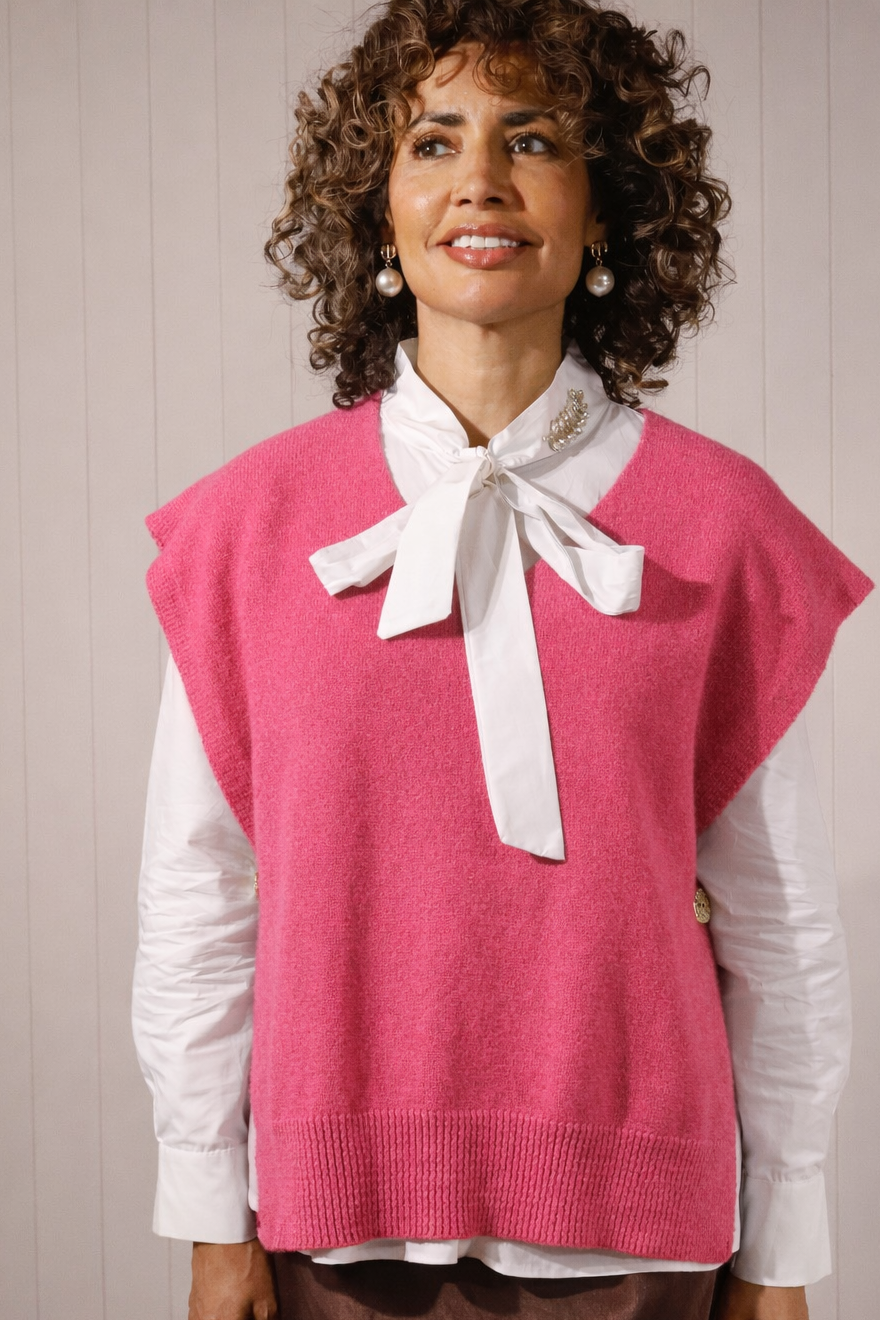 Clara Gold Button Tank Top Pink