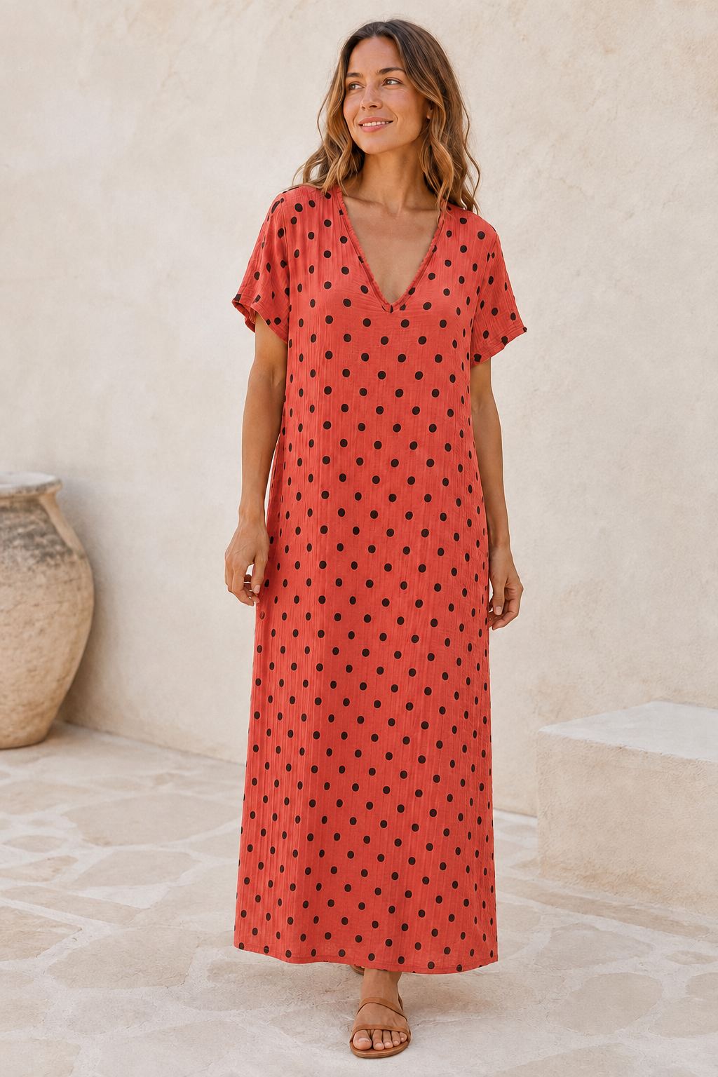 Gina Polka Dot Maxi Coral