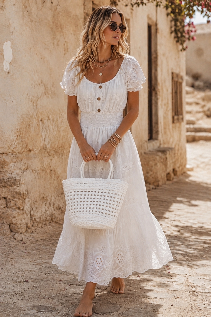 Capri Woven Basket Bag White