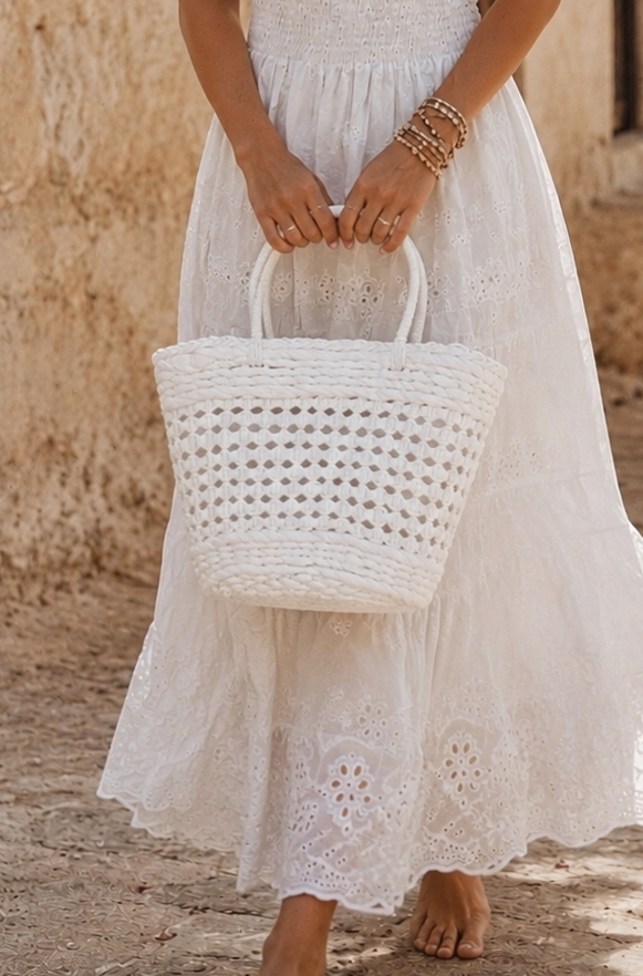 Capri Woven Basket Bag White