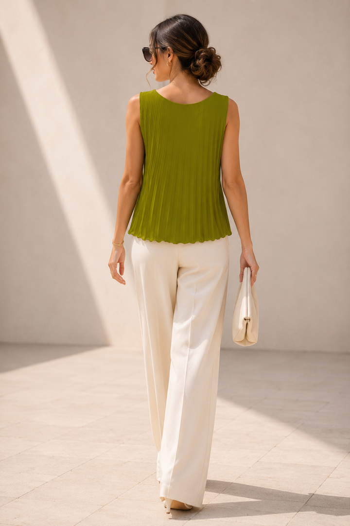 Lynetta Pleated Top Lime