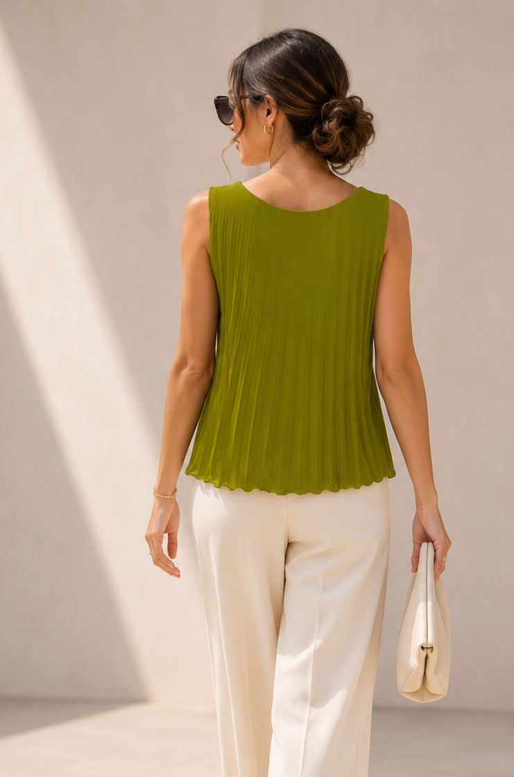 Lynetta Pleated Top Lime