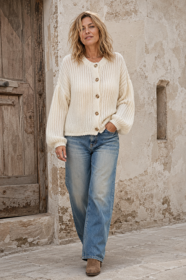 Bridgetta Gold Button Cardigan Ivory